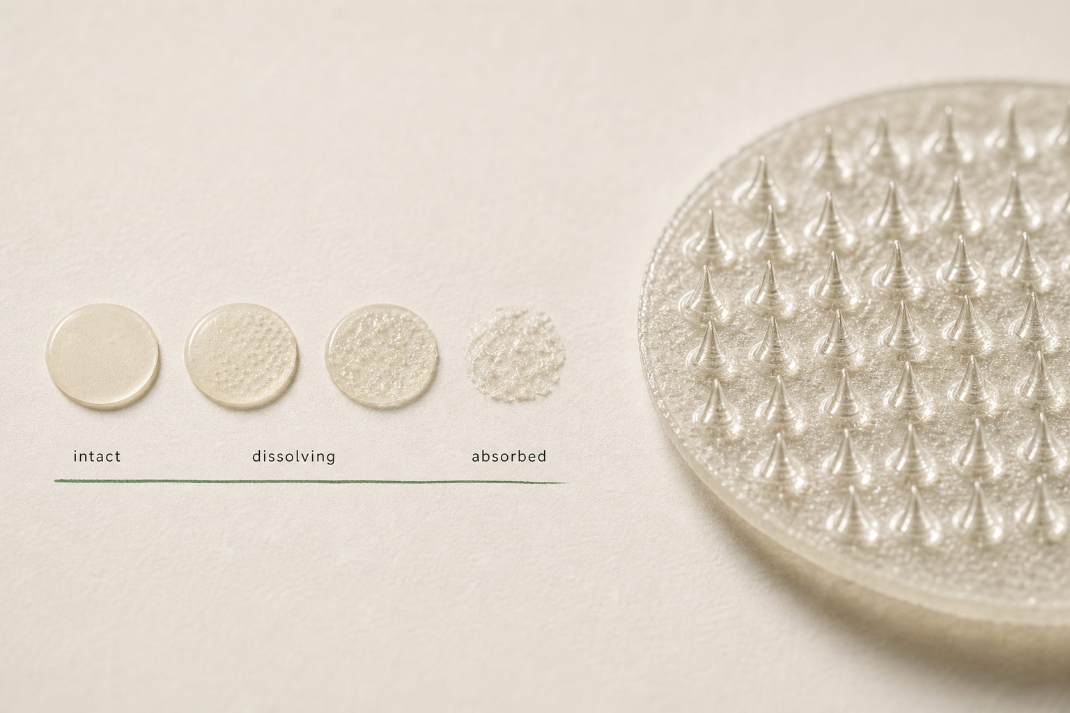 Microneedle (microdart) eye patch — dissolving cone array, illustrative sample image