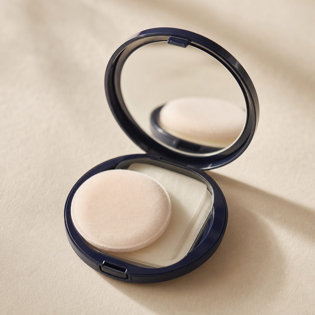 Mirror compact with powder puff