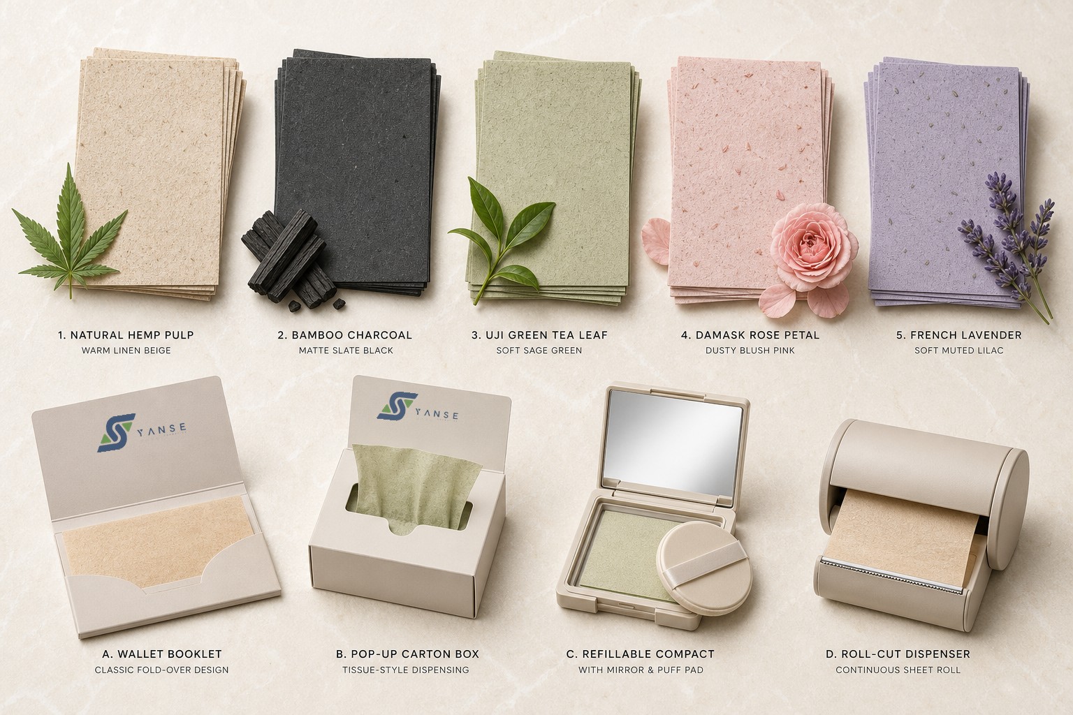 Mirror compact puff blotting paper, powder-coated sheets and oil-control film OEM matrix