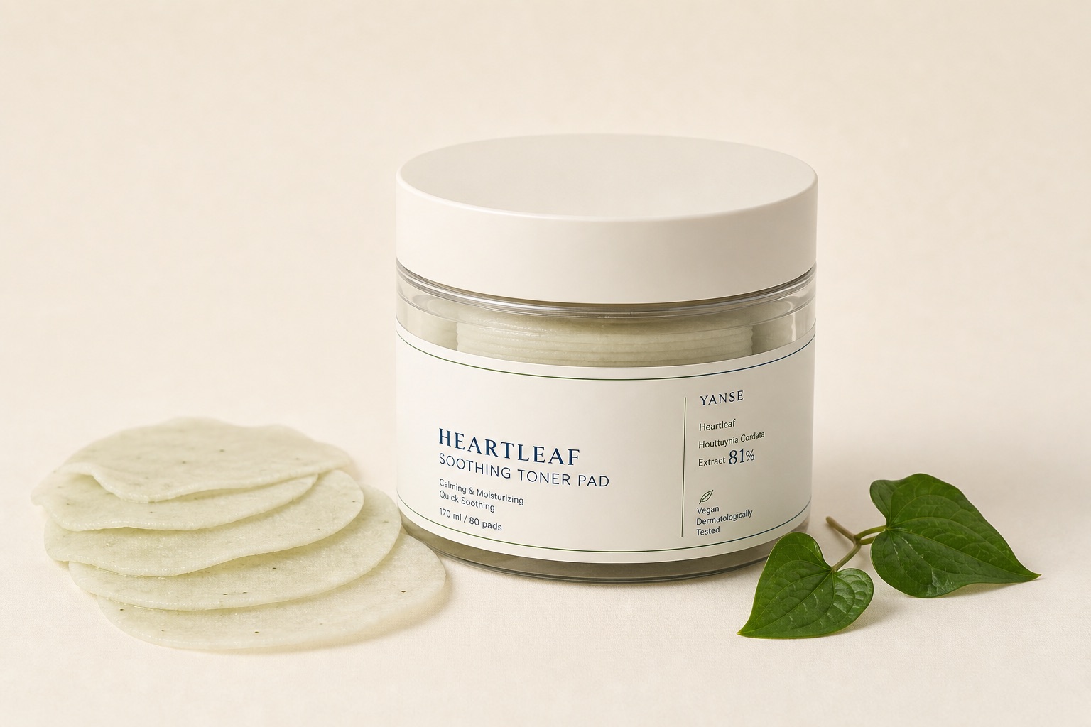 Heartleaf soothing toner pad — concept render (real photo to follow)